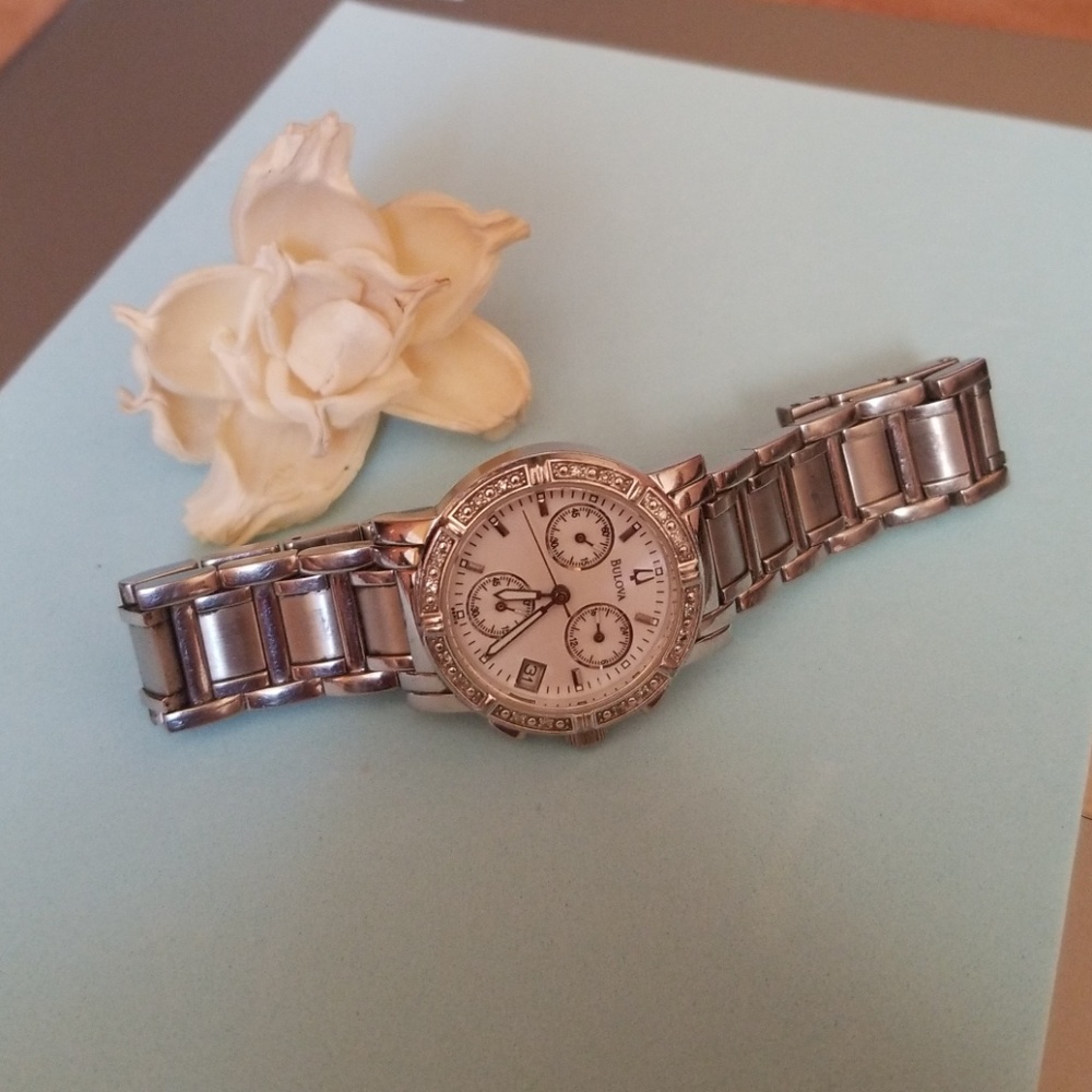 Bulova Chronometer, Silver, Diamond Watch - image 3